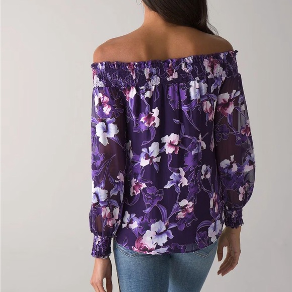 Silk Floral Burnout Off Shoulder Blouse - Picture 12 of 13